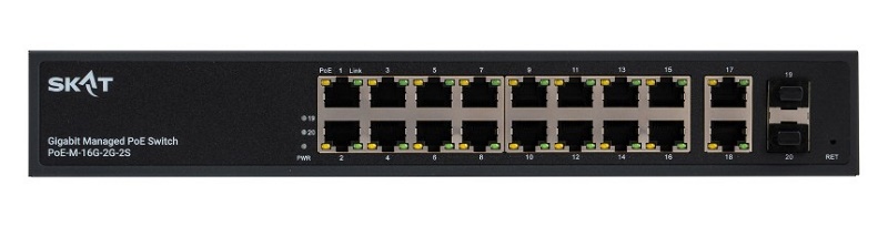 Управляемый L2+ коммутатор PoE Plus, 300Вт, порты: 16-Ethernet, 2-Uplink, 2-SFP