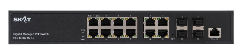 Управляемый L2+ коммутатор PoE Plus, 150Вт, порты: 8-Ethernet, 4-Uplink, 4-SFP