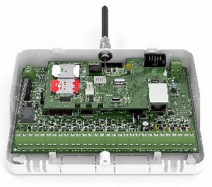 Охранно-пожарная панель с GSM коммуникатором, до 16 проводных ШС, до 32 радиоканальных извещателей, до 16 разделов, 2 SIM, до 5 клавиатур, 3 вых. "ОК", Ethernet, U-пит.12В, I-потр.до 1,5А, t-раб.-30...+50°C, 160х100мм.