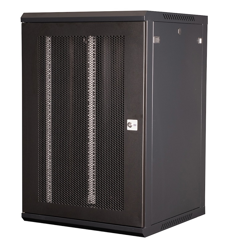 Шкаф 19" телекоммуникационный настенный, 18U 901х600х600 мм, дверь перфорация, черный
