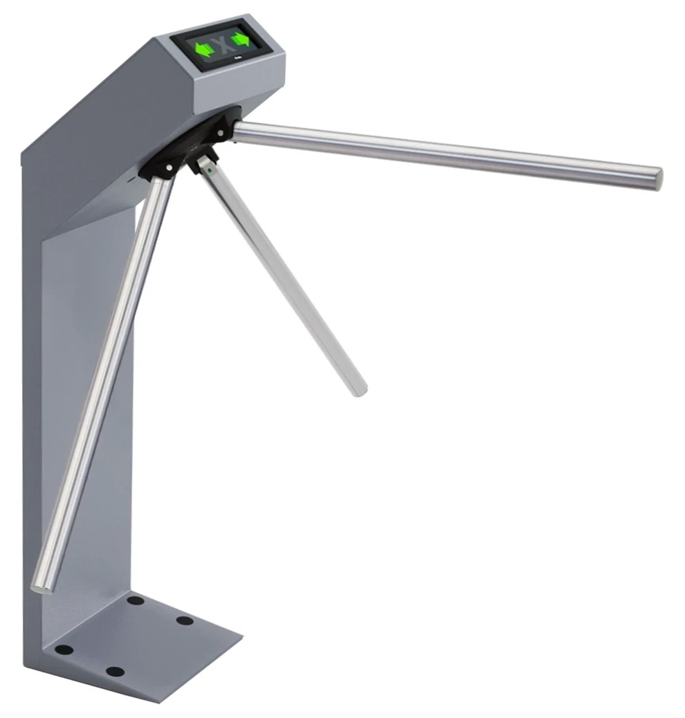 Турникет эл/мех с автоматическими планками Антипаника для эксплуатации в закрытых помещениях, стойка – сталь, покрытие «муар», темно-серый цвет с эффектом слюды. Комплект: стойка с автоматическими планками "Антипаника" для ширины прохода 700 мм, со встроенным блоком управления, пульт управления