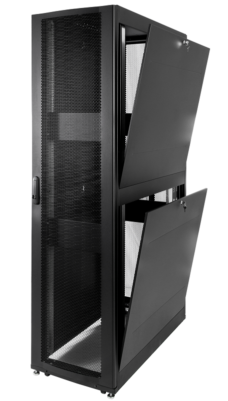 Шкаф серверный ПРОФ напольный 42U (600 × 1200) дверь перф., задние двойные перф., черный, в сборе