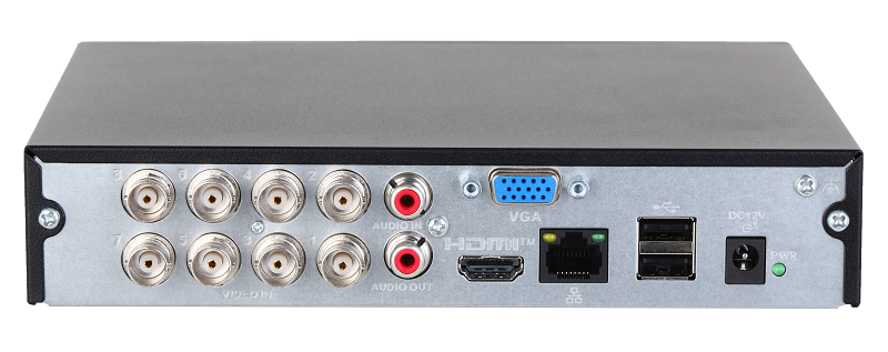 8-канальный HDCVI-видеорегистратор c SMD, Формат видеосигнала: HDCVI, AHD, TVI, IP, CVBS; отображение: до 1080p; запись: 1кн до 1080N@25к/с, 2-8кн 1080N@15к/с ; кодирование: AI-Coding, H.265+, H.265, H.264+, H.264;&nbsp;&nbsp;IP-каналы: до 10 каналов, до 6Мп; накопители: 1 SATA III до 6Тбайт; видеоаналитика: 4кн интеллектуальный детектор движения SMD Plus, интеллектуальный поиск видеовыходы: 1 HDMI, 1 VGA; сеть: 1 RJ45 100Мбит/с; аудиовх/вых: 1/1, двунаправленная аудиосвязь: 8 HDCVI-каналов; питание: 12В(DC)