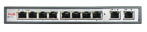 PoE свитч SH-20.8. 9 портов 10/100Base-TX RJ-45 Auto-MDI/MDI-X, 8 PoE порта, стандарт PoE IEEE 802.3af, выходная мощность макс. 15.4 Вт, 52 В DC, 350 мA на порт, запас мощности 96 Вт.