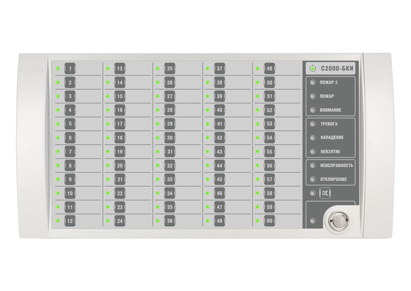 Блок контроля и индикации - для отображения состояния и управления 60 разделами в составе интегрированной системы безопасности "Орион". Два интерфейса RS-485, питание от 10 до 28 В