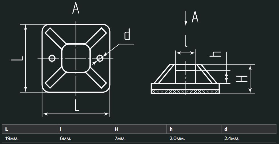 Площадки монтажные самоклеющиеся FORTISFLEX, 20х20 мм, черные, 100 шт