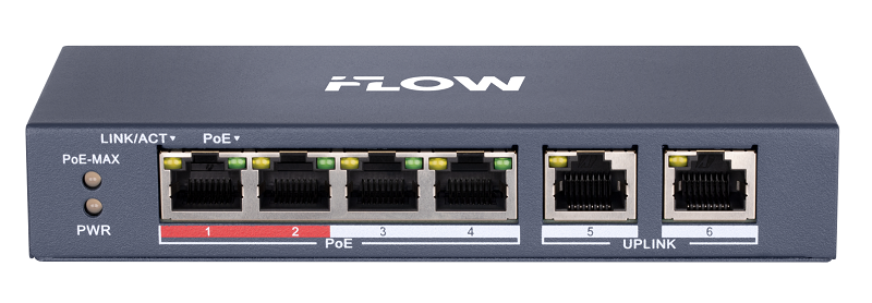 Коммутатор, L2, неуправляемый, 4 порта 10/100M RJ45 PoE, 2 uplink порта 10/100M RJ45, 802.3af/at, бюджет PoE 35 Вт, поддержка режима передачи до 300м,10Мб/с, CAT6; защита от перенапряжения 6 кВ