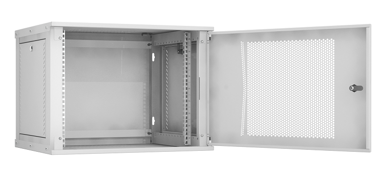 Настенный разборный шкаф TLK 19", 9U, перфорированная дверь, Ш600хВ436хГ450мм, 1 пара монтажных направляющих, серый