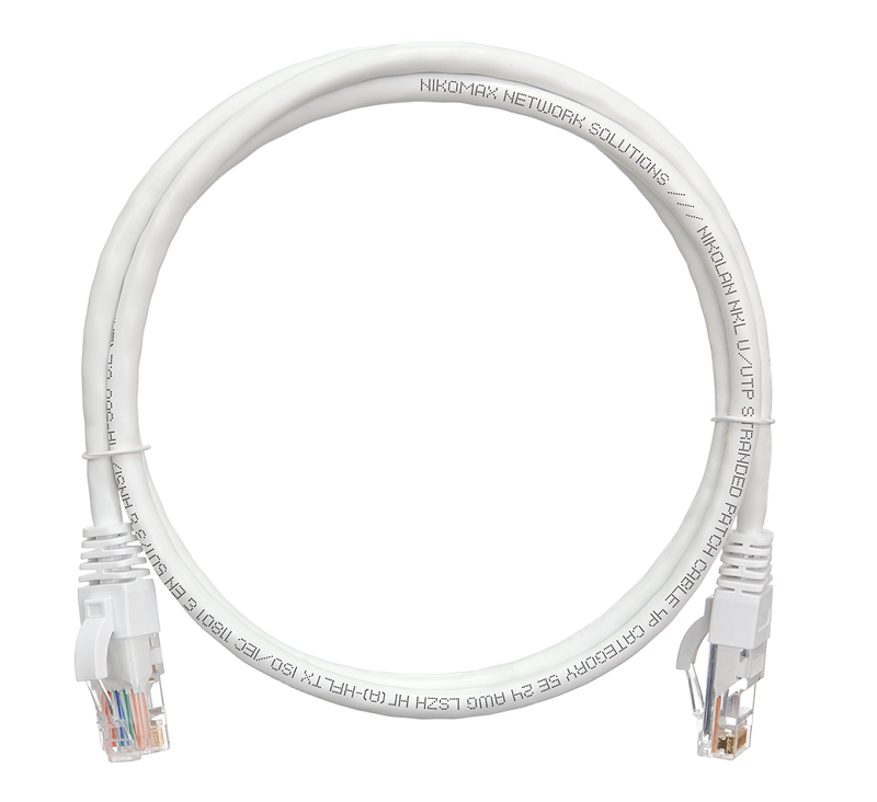 Коммутационный шнур U/UTP 4 пары, Кат.5е, 2хRJ45/8P8C, T568B, Molded, PVC, белый, 1,5 метра