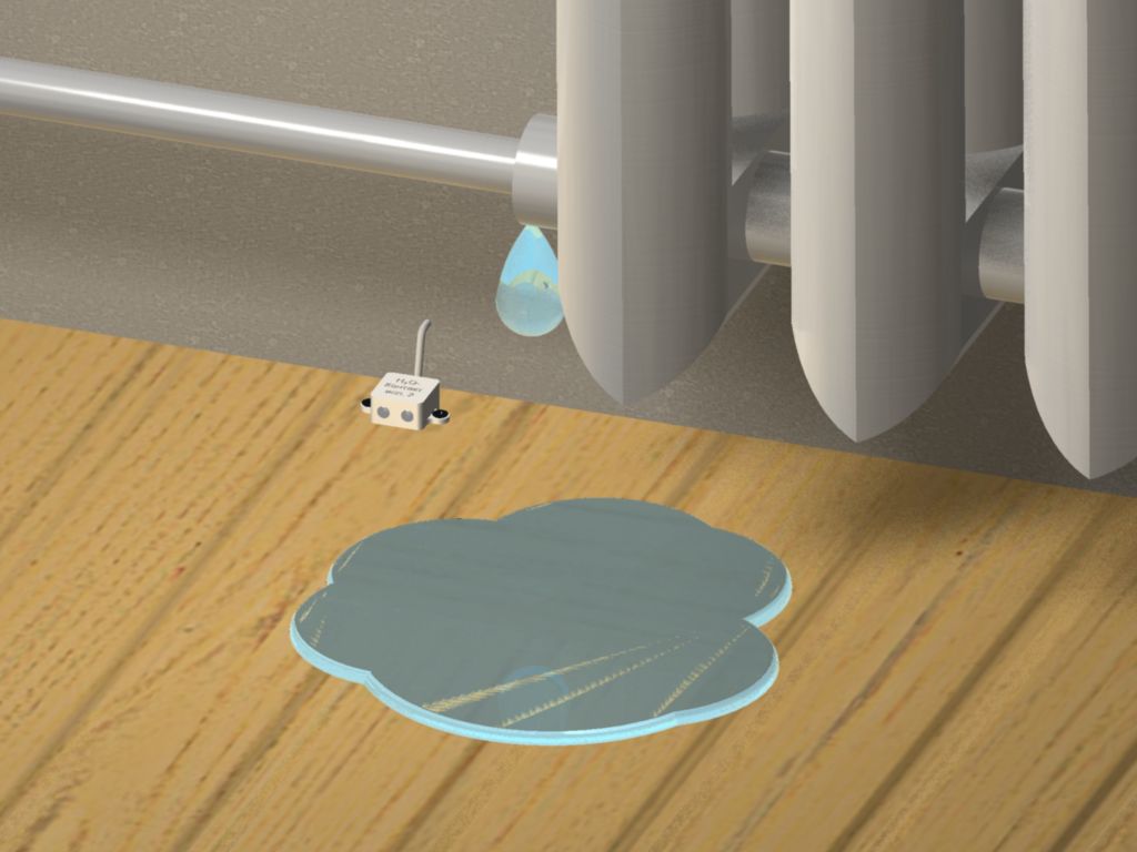 Датчик протечки воды, 2-проводный, питание по шлейфу, Uпит. 5-24В. Белый корпус, с проушинами, 25x25x15 мм