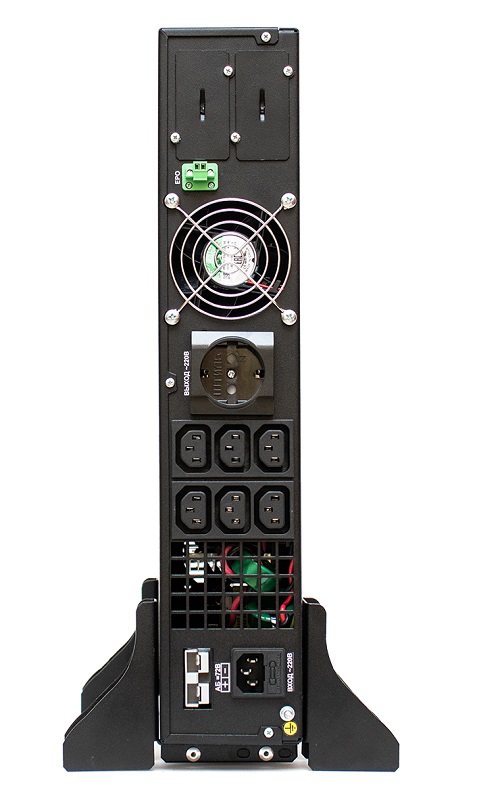 Источник бесперебойного питания в стойку, on-line (с двойным преобразованием), чистая синусоида, 1000 ВA (900 Вт); U-вх.220 В; под внешние аккумуляторы, U-акб.36 В, I-заряд.5 А; ЖК-дисплей; выходные разъёмы - IEC-320-C13 (6 шт.), EURO с заземлением (1 шт.); холодный старт, совместим с генератором; высота 2U; IP20, t-раб.+5...+40°C, 88х482х401 мм