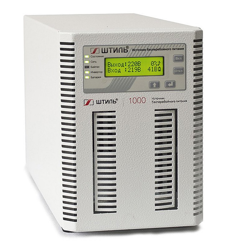 Источник бесперебойного питания напольный, on-line (с двойным преобразованием), чистая синусоида, 1000 ВA (900 Вт); U-вх.220 В; встроенные аккумуляторы, 3х12В/9Ач, U-акб.36 В, I-заряд.1 А; ЖК-дисплей; выходные разъёмы - IEC-320-C13 (3 шт.), EURO F-type с заземлением (1 шт.); холодный старт, совместим с генератором; IP20, t-раб.+5...+40°C, 220х155х355 мм