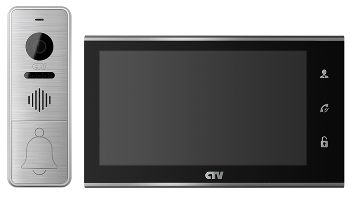 Комплект  видеодомофона  в одной коробке (вызывная панель CTV-D4005 и монитор CTV-M4705AHD), поддержка формата Full HD, монитор с экраном 7", Hands free, детектор движения, панель из стекла с сенсорным управлением "Easy buttons", встроенная память, встроенный слот для micro SD (до 64ГБ), переключение стандартов 1080p/720p/960H, встроенный источник питания, подкл до 2 выз. панелей и 4 мониторов, цв. корпуса - черный