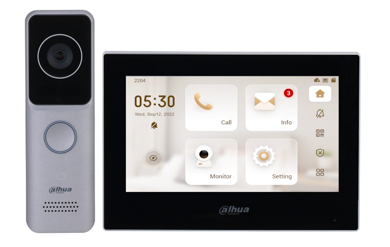 Комплект видеодомофона DHI-VTO2311R-WP + DHI-VTH2621G-WP Wi-Fi панель DHI-VTO2311R-WP, 2-МП HD CMOS-камера, Wi-Fi 2,4 ГГц, 1 порт Ethernet RJ-45 10/100 Мбит/с, считыватель IC-карт, кнопка выхода, Micro SD (макс. 256 ГБ), –40...+60 °C, 160х50х30 мм. Wi-Fi монитор DHI-VTH2621G-WP, 7" емкостный сенсорный ЖК-экран, 1024×600, подключение Wi-Fi, 6 тревожных входов, 1 тревожный выход, 1 RJ-45 (10 Мбит/с, 100 Мбит/с), -10...+55 °C, 190х135х26 мм.