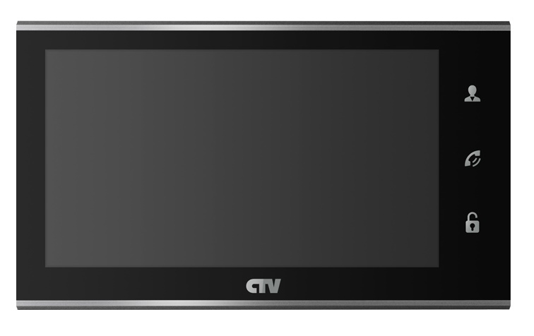 CTV-M4705AHD B (черный) - Монитор видеодомофона, IPS 7", 1024х600, до 2 панелей, до 2 видеокамер, SD до 64Gb,, стеклянная сенсорная панель управления "Easy Buttons", поддержка форматов AHD, TVI, CVI и CVBS с разрешением 1080p/720p/960H, автоответчик, режим ожидания с индикацией времени, встроенный источник питания Монитор видеодомофона, IPS 7", 1024х600, до 2 панелей, до 2 видеокамер, SD до 64Gb,, стеклянная сенсорная панель управления "Easy Buttons", поддержка форматов AHD, TVI, CVI и CVBS с разрешением 1080p/720p/960H, автоответчик, режим ожидания с индикацией времени, встроенный источник питания