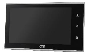 Монитор видеодомофона в компактном корпусе CVBS, черный, Дисплей IPS 7", 1024х600, до 2 панелей, до 2 видеокамер, SD до 32Gb, панель из стекла с сенсорным управлением "Easy buttons", выбор области детекции движения, , встроенный источник питания
