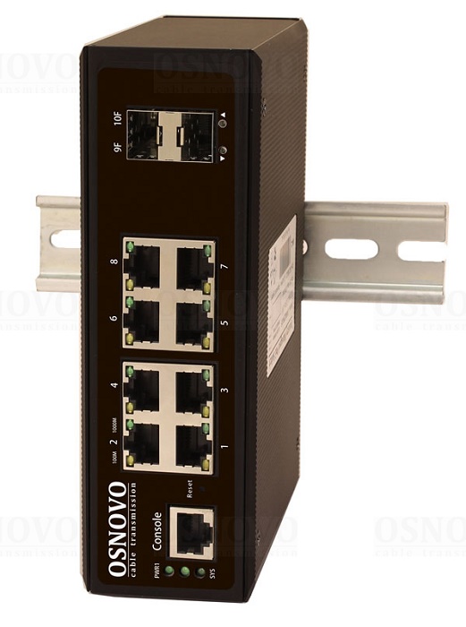 Промышленный управляемый (L2+) коммутатор Gigabit Ethernet на 8 GE Rj45 + 2 GE SFP порта. Порты: 8 x GE (10/100/1000Base-T) + 2 x GE SFP (1000Base-X). Уровень управления L2 (Full Managed). Питание DC12-55V. БП в комплект НЕ входит. Монтаж на DIN-рейку. Встроенная грозозащита 6kV. 53,5x165x123мм. -40…+75°С