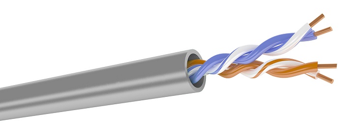 Кабель кат. 5е, 2 пары U/UTP, жила 0,51 (+/- 0,01), PVC (нг(А)-LS), серый, коробка 500м