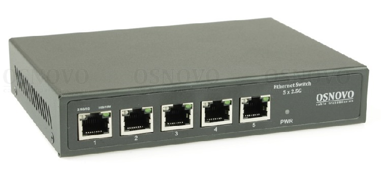 Коммутатор 2.5G Ethernet на 5 RJ45 портов. Порты: 5 x 2.5G (10/100/1000/2500Base-TX). Auto MDI/MDIX. Встроенная грозозащита 3кВ. В комплекте БП DC12V(2A). 160x31x112мм. -10...+55 гр. С.