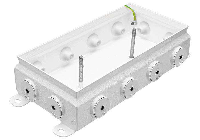 Коробка монтажная общепромышленные, оцинкованная сталь 1,2мм, IP66, 123х240х62 мм, 12 вводов, диаметр присоединяемого кабеля: М20 (8-13), (Р) - резиновый ввод