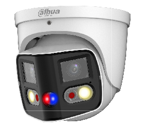 Уличная купольная IP-видеокамера с ИИ и активным сдерживанием, 2x 4Мп; 1/2.7” CMOS; объектив 2.8мм; WDR(120дБ); чувствительность 0.005лк@F1.4; сжатие: H.265+, H.265, H.264+, H.264, MJPEG; 3 потока до 4096x1860@20к/с; видеоаналитика: SMD 4.0 (интеллектуальный детектор движения), пересечение линии, контроль зоны; тревожные вх/вых: 1/1; аудиовх/вых: 1/1; встроенные микрофон и громкоговоритель; LED-подсветка до 20м, ИК-подсветка 25м; сигнализация красно-синей подсветкой; MicroSD до 256Гбайт; защита: IP67; питание: 12В(DC), PoE; корпус: металл