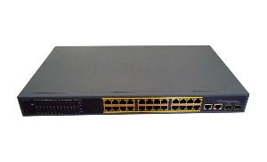 Коммутатор 802.3at (PoE) , 24x RJ45/24 x PoE/ with 2 Gigabit uplink ports with SFP, 10/100Mbps, PoE Power Maximum 15.4/25.5 watts for each POE port, Bulit with 450W power budget. 19"