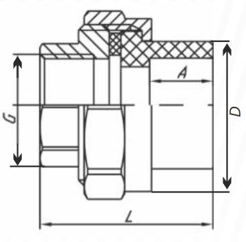 Муфта комбинир. раз. растр. ПП D32-1 1/4"ВР