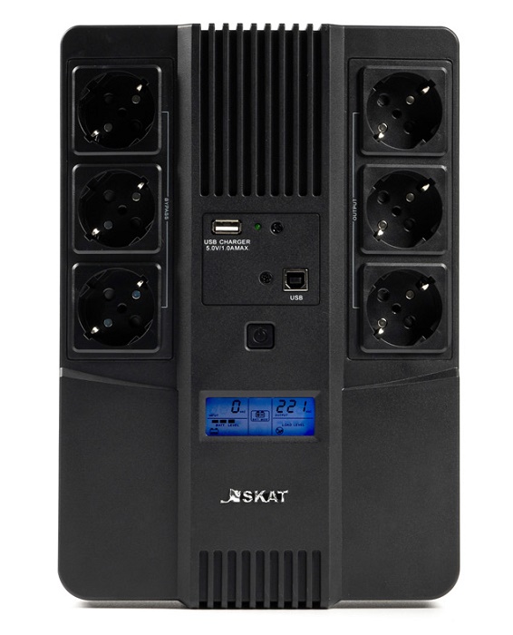 Источник бесперебойного питания 220В 800 ВА / 480Вт, Линейно-интерактивный, встроенный дисплей, 1 АКБ 9Ач, Выходные разъёмы: Schuko – 3 шт. (с питание от АКБ), Schuko – 3 шт. (без питания от АКБ)