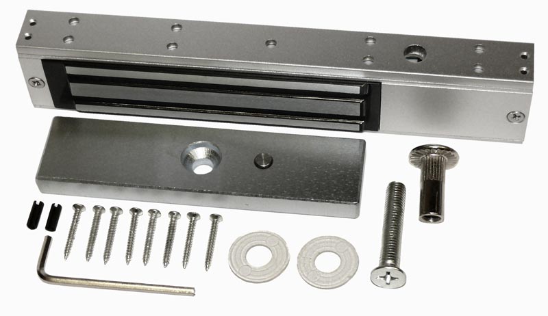 Электромагнитный замок, мониторинг, СИД, внутреннее исполнение, 12 VDC / 300мА или 24VDC / 150мА, усилие 180 кг.