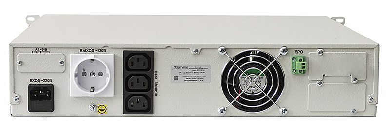 Источник бесперебойного питания в стойку, on-line (с двойным преобразованием), чистая синусоида, 1000 ВA (900 Вт); U-вх.220 В; под внешние аккумуляторы, U-акб.36 В, I-заряд.5 А; ЖК-дисплей; выходные разъёмы - IEC-320-C13 (3 шт.), EURO F-type с заземлением (1 шт.); холодный старт, совместим с генератором; высота 2U; IP20, t-раб.+5...+40°C, 88х466х411 мм