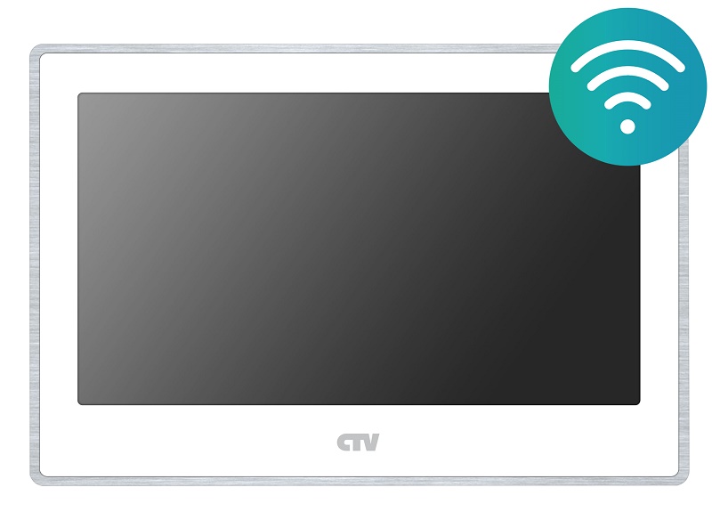 Монитор видеодомофона с технологией Touch Screen IPS 7", 1024х600, до 2 панелей, до 2 видеокамер, SD до 128Gb, поддержка форматов AHD, TVI, CVI и CVBS с разрешением 1080p/720p/960H, встроенный модуль Wi-Fi, поддержка P2P,  моб устройств с ОС Android, iOS. ПО CTV HOME, видеоархив в "облаке", складная Wi-Fi антенна, автоответчик, встроенный ист. пит.