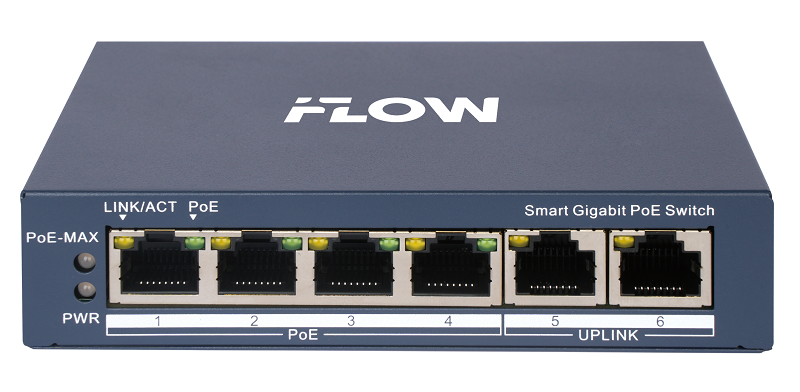 Коммутатор, L2, Смарт-управляемый, 4 гигабитных порта RJ45 PoE, 2 uplink порта 1000М RJ45, 802.3af/at, бюджет мощности PoE 60 Вт, облачное управление, VLAN, STP/RSTP loop prefention, PoE watchdog, поддержка режима передачи до 300м,10Мб/с, CAT6; защита от перенапряжения 6 кВ; настольный/настенный монтаж
