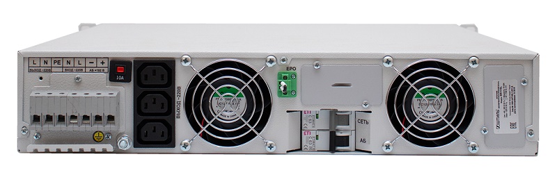 Источник бесперебойного питания в стойку, on-line (с двойным преобразованием), чистая синусоида, 6000 ВA (5400 Вт); U-вх.220 В; под внешние аккумуляторы, U-акб.192 В, I-заряд.1…4 А; ЖК-дисплей; выходные разъёмы - IEC-320-C13 (3 шт.), клеммное подключение (L, N, PE); холодный старт, совместим с генератором; высота 2U; IP20, t-раб.+5...+40°C, 88х483х549 мм