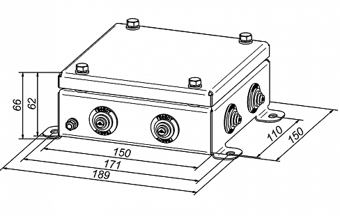 Коробка монтажная огнестойкая IP55, 8 вводов,  фарфоровый клеммник 16 контактов до - 3 мм кв., 150х150х60 мм, Сталь оцинкованная 1,2 мм с полимерным покрытием (белый)