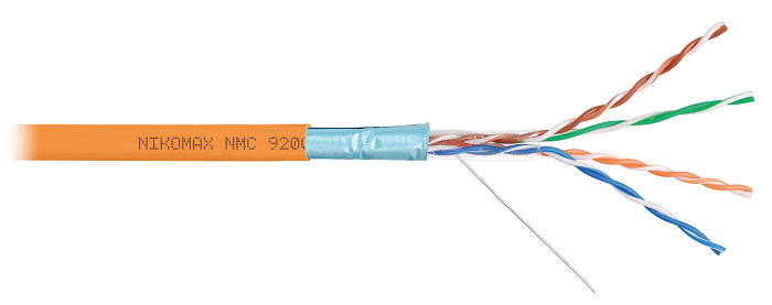 Кабель F/UTP 4 пары, Кат.5e (Класс D), тест по ISO/IEC, 100МГц, одножильный, BC (чистая медь), 24AWG (0,52мм), полимерный материал нг(А)-HF, внутренний, оранжевый, 305м