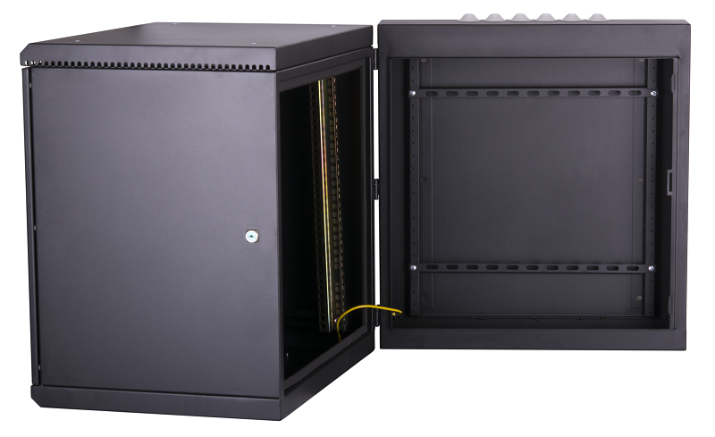 Настенный двухсекционный шкаф 19", 15U, металлическая дверь, промышленный, степень защиты IP55, Ш600хВ771хГ600мм, черный.