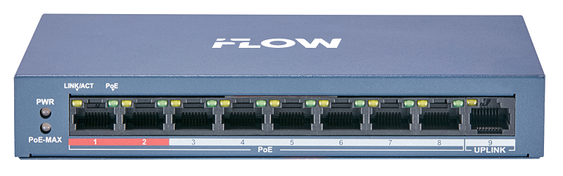 Коммутатор, L2, неуправляемый, 8 портов 10/100M RJ45 PoE, 1 uplink порт 10/100M RJ45, 802.3af/at, бюджет PoE 60 Вт, поддержка режима передачи до 300м,10Мб/с, CAT6; защита от перенапряжения 6 кВ