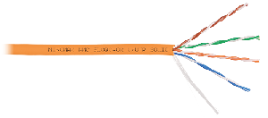 Кабель U/UTP 4 пары, Кат.5e (Класс D), тест по ISO/IEC, 100МГц, одножильный, BC (чистая медь), 24AWG (0,52мм), полимерный материал нг(А)-HF, внутренний, оранжевый, 305м