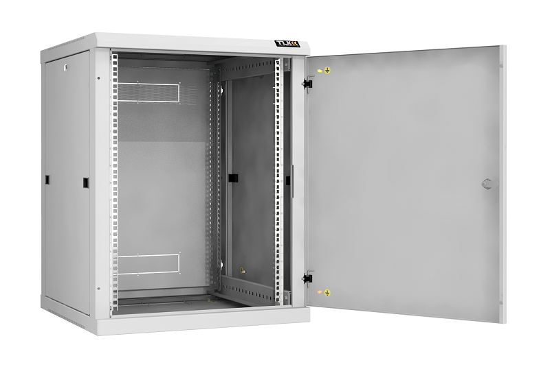 Настенный разборный шкаф TLK 19", 15U, металлическая дверь, Ш600хВ770хГ600мм, 2 пары монтажных направляющих, серый