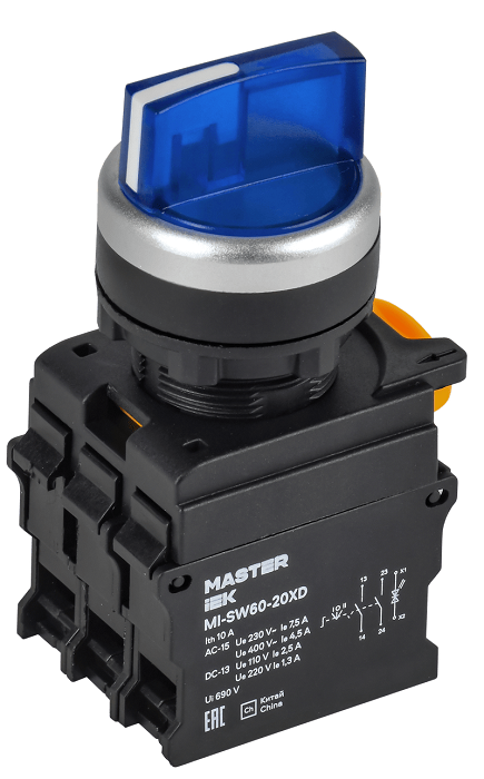 Переключатель с подсветкой 3 полож. 2NO синий MASTER IEK