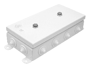 Коробка монтажная огнестойкая IP55, 12 вводов,&nbsp;&nbsp;фарфоровый клеммник 16контакта, до - 3 мм кв., 123х240х60 мм, Сталь оцинкованная 1,2 мм с полимерным покрытием (белый)