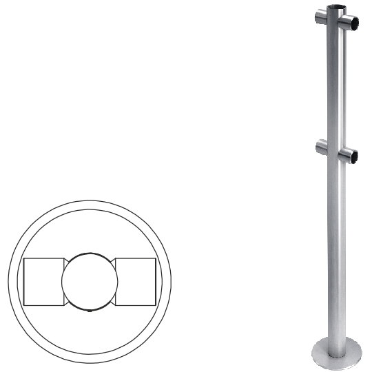 Стойка ограждения i-образная двухсторонняя, Труба d50мм Н=1000 мм, 4 муфты с крепежом.