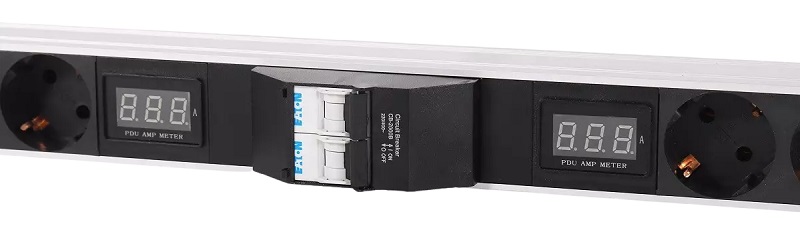 Вертикальный блок розеток Rem-32 без шнура&nbsp;&nbsp;с авт., и амп., 10 Sсhuko, 10 IEC 60320 C13, 10 IEC 60320 C19, 32 А, алюм., 42-48U, колодка 