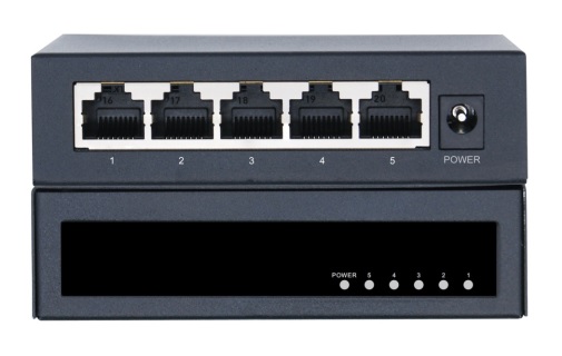 Коммутатор неуправляемый, 4*10/100Мбит/с PoE (af/at), 1*100Мбит/с RJ45, 1* DC52V/0.92A, PoE бюджет 48W