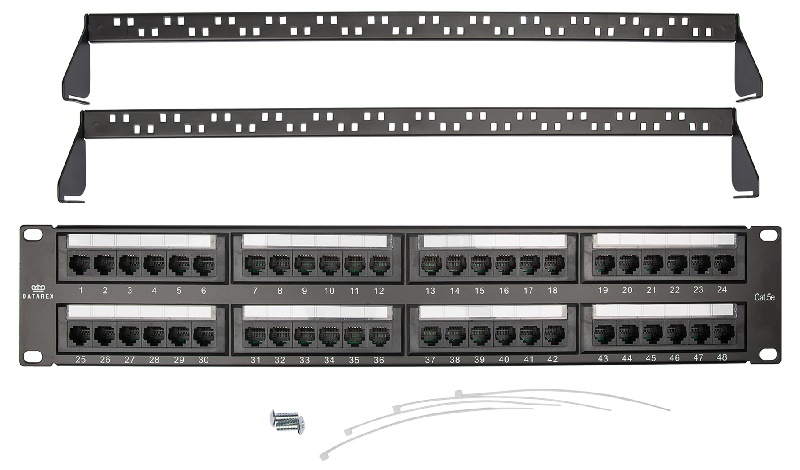 Панель коммутационная кат.5е, UTP, 19", 2U, 48хRJ45, 568A/В, черный с организат.