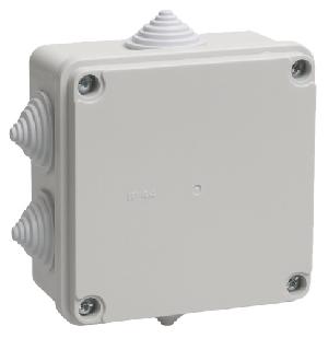 Коробка распаячная КМ41233 для открытой проводки безгалогенная (HF) 100х100х50мм IP44 6 гермовводов серая