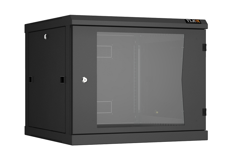 Настенный разборный шкаф TLK 19", 9U, стеклянная дверь, Ш600хВ503хГ600мм, 2 пары монтажных направляющих, черный