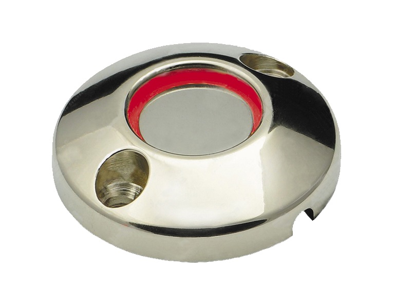 Считыватель Touch Memory накладной (универсальный). Корпус металл, хром. Подсветка по контуру центрального контакта (красный цвет). Работа на 12В и на 3В.