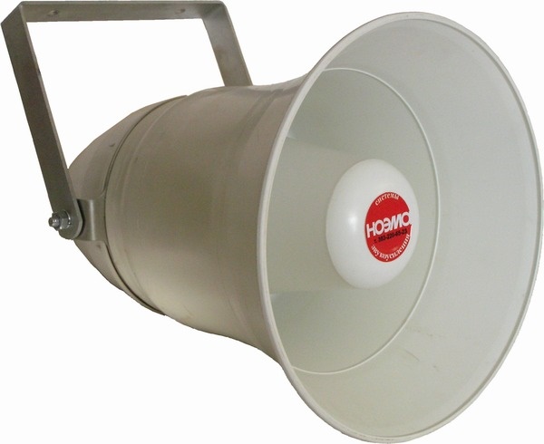 Рупорный громкоговоритель, пластик ABС. IP54, 50 Вт /100 В, Уровень характеристической чувствительности в диапазоне частот (800-3150) Гц 109 дБ. D282 x 407 мм, Масса 5 кг