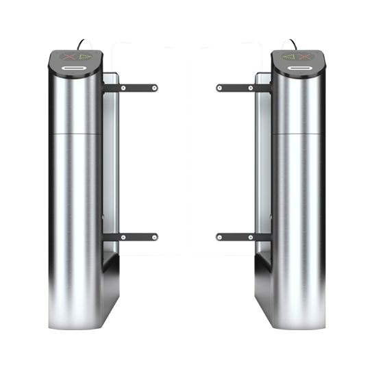 Центральный элемент турникета, корпуса из шлифованной нерж. стали; 1 стеклянная стенка, 2 стеклянные дверцы с электроприводом, 1 пульт на проход. ширина прохода 900 мм